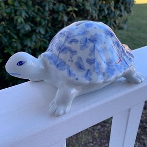 Andrea by Sadek Ceramic Blue Floral Turtle Coin Bank
